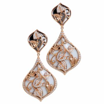 Pretty Paisley White Agate and Rose Gold Drop Earrings