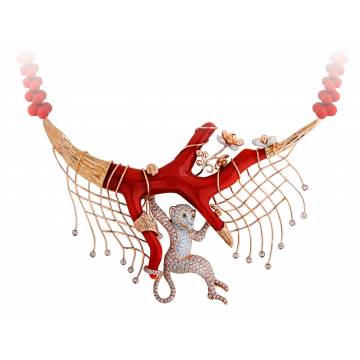 Simian Splendour Handcrafted Coral and Diamond Necklace