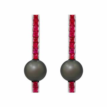Aka Black Pearl and Ruby Earrings